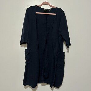 Soft Surroundings Womens Gardenside Gauze Kimono M Black Linen Lagenlook Layers